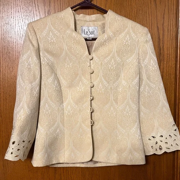 Le Suit womens suit jacket gold/cream pattern size 6 - Picture 1 of 5
